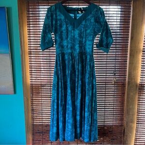 Vintage 80s does 50s Laura Ashley Teal Fit & Flare Midi 100% Cotton Dress S/M
